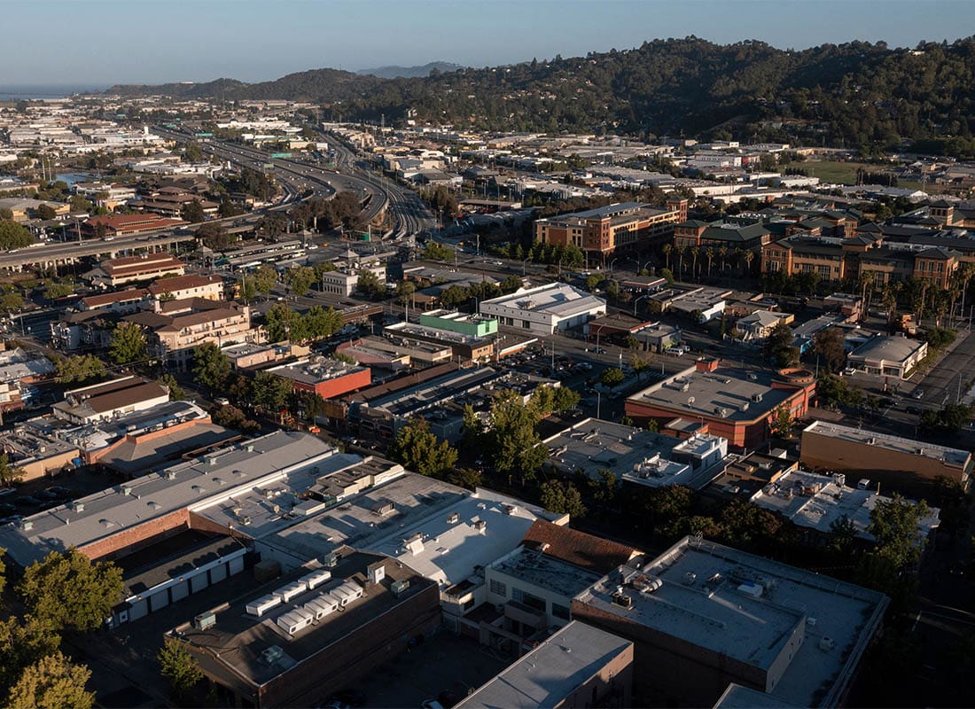San Rafael, CA - Sunset Light Shines on Downtown San Rafael, California, USA